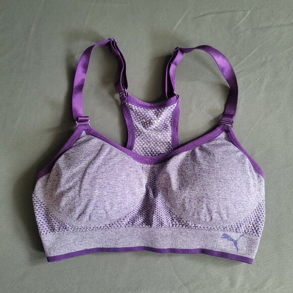 Puma Sports Bra Womens S Purple Racerback Light Support Athletic Activewear Yoga - Picture 1 of 7